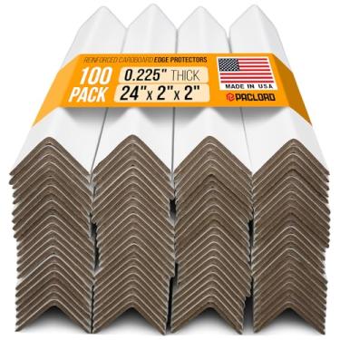 Imagem de Paclord Protetores de borda de papelão reforçados de 61 cm x 5 cm x 5 cm, branco (pacote com 100) – Protetores de canto de papelão extra resistente de 0,6 cm de espessura – Protetor de borda de palete