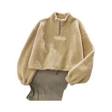 Imagem de Moletom Feminino Cropped De Veludo Com Capuz, Manga Longa, Bordado De 