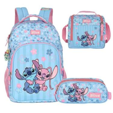 Imagem de Kit Mochila de Costas Stitch e Angel com Lancheira e Estojo - Luxcel