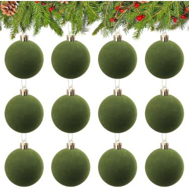 Imagem de 36 peças de enfeites de Natal de veludo, 12 peças de bolas de Natal de veludo flocadas de 6 cm para pendurar e 24 peças de laços de 12,7 x 17,8 cm para árvore de Natal, guirlanda de guirlanda de Natal