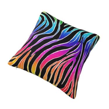 Imagem de Almofada quadrada decorativa colorida de zebra arco-íris - Design reversível, zíper oculto, poliéster macio para sofá, cama e carro - Hipoalergênico 30,5 x 30,5 cm