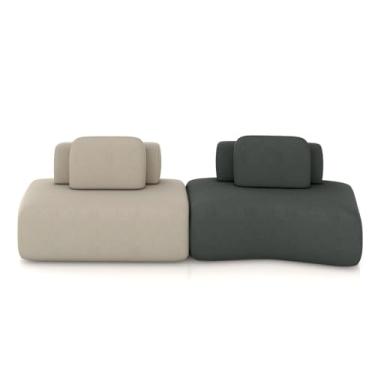 Imagem de Sofá Ilha Sala de Estar Dakota 2 Módulos 316cm Encostos Almofadas Soltas Veludo Bege/Cinza G33 - Gran Belo