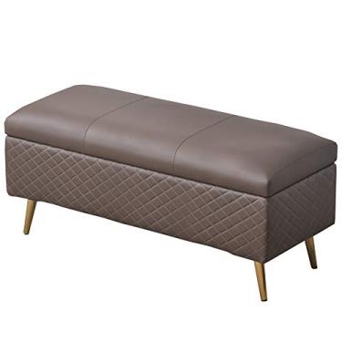Imagem de FAMEOYA Banqueta para pés, banqueta de sofá retangular grande capacidade de armazenamento de couro PU almofada engrossada para troca de sapatos domésticos 150 kg (cor: marrom, tamanho: 110 cm/43,3 pol