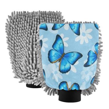 Imagem de STAYTOP Lindas luvas de lavagem de carro de borboleta, 2 peças, luvas de microfibra de chenille, sem arranhões, panos de esponja de lavagem ultra absorventes para carros, limpeza doméstica - M
