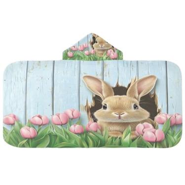 Imagem de Burbuja Toalha de banho com capuz de parede de madeira para crianças, toalha de praia de pelúcia macia absorvente para chá de meninas e meninos 3-10 anos, 61 x 127 cm