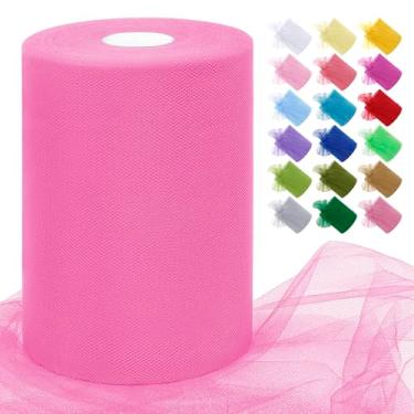 Imagem de JeogYong Rolos de tecido de tule rosa rosa 15 cm por 100 metros tecido de malha de poliéster fita de tule para saias tutu, embrulho de presente, decoração de aniversário/festa/casamento, artesanato
