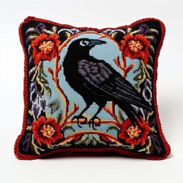 Imagem de Kits de fronha de gancho de trinco e flores para adultos e iniciantes, faça você mesmo, kits de tapete de gancho de ponto cruz com tela pré-impressa, kits de fio de crochê artesanato de bordado 43 cm