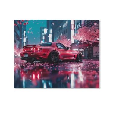 Imagem de HouLaiZhe Rx7 Flores de cerejeira cidade noite Jdm cartazes de carro parede estética decoração de sala de parede impressões galeria sala decoração de parede para quarto sala de estar escritório 16 x