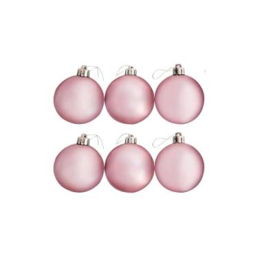 Imagem de Kit com 30 Bolinhas Texturizadas de Natal, 6cm, Rosé, Polipropileno, 4 Texturas Diferentes, com Cordinha 17cm