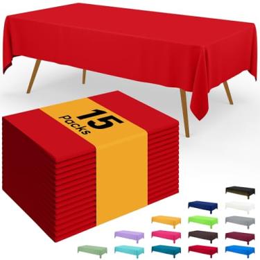 Imagem de Smiry Toalha de mesa descartável – pacote com 15, toalhas de mesa retangulares impermeáveis de 137 x 272 cm para festas, capa de mesa de plástico decorativa, à prova de vazamento e resistente