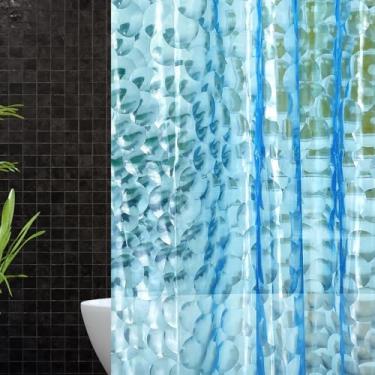 Imagem de Forro de cortina de chuveiro de plástico EVA 3D Blue Pearl Water Cube - Forro de cortina de banheiro azul premium leve 183 cm x 183 cm com ilhós de metal à prova de ferrugem e ímã ponderado