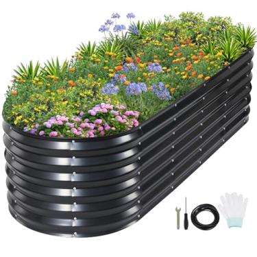 Imagem de 1MORE Cama de jardim elevada galvanizada - caixas de jardim ao ar livre, canteiros elevados para jardinagem, kit de cama de jardim de metal de 1,8 x 0,6 x 0,4 m para flores de vegetais, canteiro