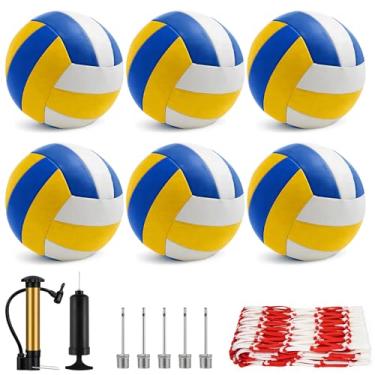 Imagem de Hualleko Pacote com 6 bolas de vôlei tamanho 5 oficiais para adultos, com bomba de bola e bolsa de rede, grau de competição para uso interno e externo
