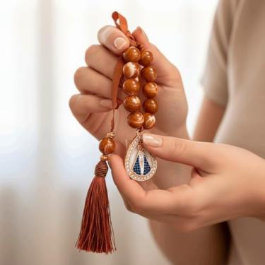 Imagem de Dezena Nossa Senhora Aparecida para Carro 20 cm com Pedras Naturais, Madrepérola e Strass | Terço de Retrovisor Decorativo