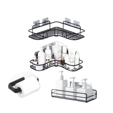 Imagem de Suporte Prateleira Porta Shampoo De Canto E Reto(3Prateleiras+GanchoPapel)