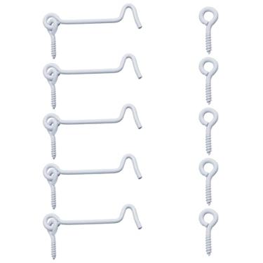 Imagem de Litoexpe 5 ganchos de trava de porta de celeiro, gancho de cabine de 7 cm e trava de olhal com parafusos de montagem para portão de janela de madeira, branco