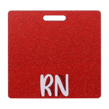 Imagem de PATIKIL Porta-cartão RN, 1 porta-cartão de identificação com glitter, etiqueta de identificação de nome horizontal RN acessórios para mulheres, colegas de trabalho, presentes de trabalho, vermelho