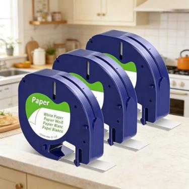 Imagem de Substituição de fita de etiqueta de papel térmico branco 12 mm x 4 m (0,47" x 13') compatível com Dymo LT-100H LT-100T 200B Home Label Maker Refils, A91330, pacote com 3