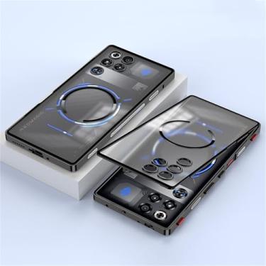 Imagem de DAYJOY Capa protetora magnética de metal compatível com Nubia Red Magic 11 Pro/11 Pro+, moldura de para-choque de liga de alumínio premium de luxo à prova de choque com capa traseira de plástico