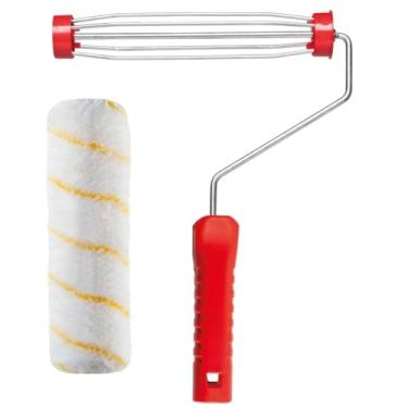 Imagem de Rolo de Pintura 23cm Lã Microfibra 10mm Antirespingo + Suporte Garfo Gaiola Com Rosca