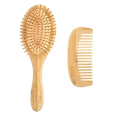 Imagem de Generic Conjunto de Pente 2 Peças Com Dentes Redondos, Design Antiderrapante, Função de Massagem e Calor, Pentes de Cabeleireiro de Bambu para Todos Os Tipos de Cabelo (Um conjunto)