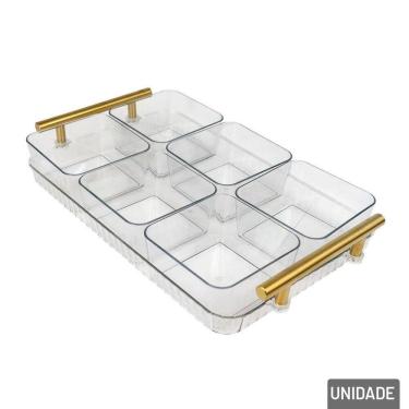 Imagem de Petisqueira Plástica 31x20cm 6 Divisórias com Alça - Tudo em Caixa