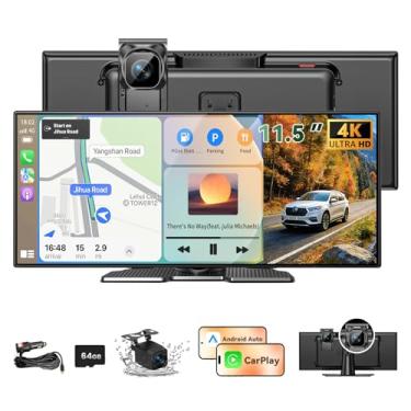 Imagem de Maior tela CarPlay sem fio de 29.2 cm para carro, A-pple CarPlay e Android Auto HD Touchscreen com câmera Dash 4K/câmera de backup 1080P/navegação/Bluetooth/controle de voz/FM/link espelhado, para