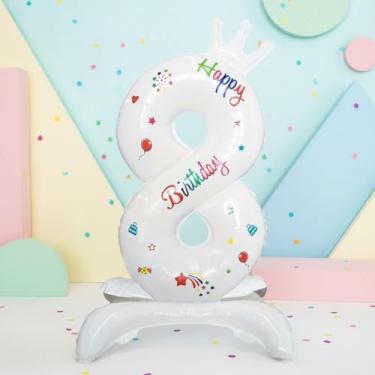 Imagem de 1 balão com número de coroa branca de 81 cm, balão de alumínio para festas de aniversário, casamento e decorações de aniversário