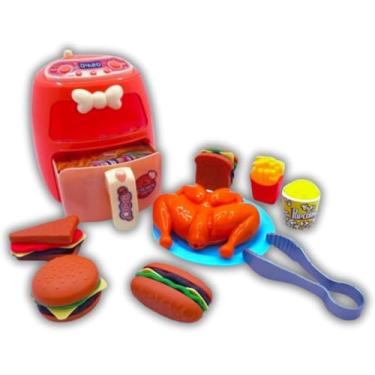 Imagem de Brinquedo de Cozinha Air Fryer Infantil, Conjunto com Fritadeira Elétrica com Luzes, Sanduíches, Frango Assado, Batatas Fritas, Pipoca e Acessórios, Brinquedo Educativo para Crianças 3 Anos