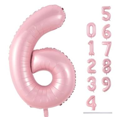 Imagem de Balão numérico de 101 cm para decoração de aniversário, balões grandes autoinfláveis com números de folha rosa 0-9 para amigos, balões de hélio rosa para mulheres e homens, artigos de festa de
