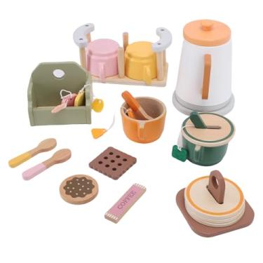 Imagem de Alomejor Conjunto de Festa de chá, Conjunto Educacional de chá para Crianças Com Xícaras, Colher e Chaleira para Meninas, Pedaços de café, Brinquedos de Comida de Madeira Getsuno