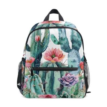Imagem de GAIGEO Cacti Succulents Flower Tropical Small Backpack for Kids with Whistle, Adjustable Chest Strap, Backpack for Toddler Girls Lightweight & Compact for Ages 3-8