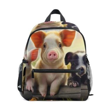 Imagem de GAIGEO Cute Pig Farm Animals Backpacks for Kids with Whistle, 2 Bottle Pockets, Lightweight, Preschool Backpack 10x4x12 In, for Ages 3-8