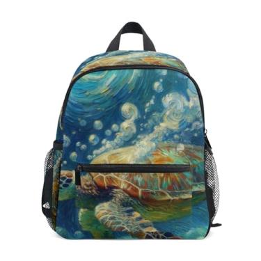 Imagem de GAIGEO Starry Night Sea Turtle Print Blue Backpacks for Toddlers, 10x4x12 In, Girl Toddler Backpack Includes Water Bottle Pockets, Whistle Clip for Safety