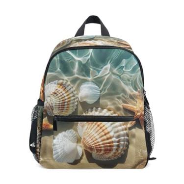 Imagem de GAIGEO Summer Beach Seashells Starfish on The Children's Backpack with Whistle, Adjustable Chest Strap, Kindergarten Backpack for Boys Lightweight & Compact for Ages 3-8