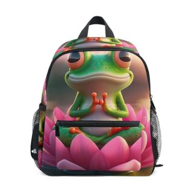 Imagem de GAIGEO Funny Frog Lotus Child Backpack with Whistle, 2 Bottle Pockets, Lightweight, Travel Backpack for Kids 10x4x12 In, for Ages 3-8