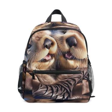 Imagem de GAIGEO Sea Otters Cute Kids Backpack with Whistle, 2 Bottle Pockets, Lightweight, Toddler Travel Backpack 10x4x12 In, for Ages 3-8