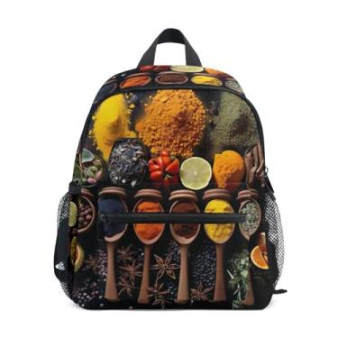 Imagem de GAIGEO Various Spices Print Child Backpack with Whistle, 2 Bottle Pockets, Lightweight, Toddler Travel Backpack 10x4x12 In, for Ages 3-8