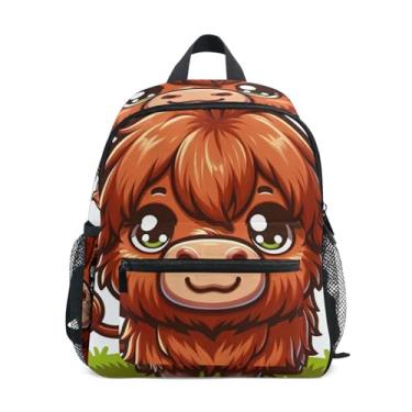 Imagem de GAIGEO Cute Cartoon Highland Cattle Backpack for Baby with Whistle, Adjustable Chest Strap, Small Boys Backpack Lightweight & Compact for Ages 3-8