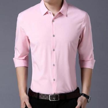 Imagem de Camisa masculina casual fashion empresarial cor sólida manga comprida 