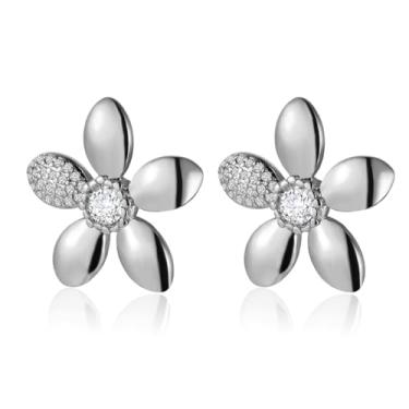 Imagem de LOMISS BRINCO FOLHEADO A OURO 18K FLOR COM ZIRCÔNIA CRAVEJADA (PRATA)