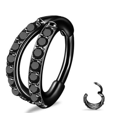 Imagem de limerencia Anel de nariz de titânio - Brinco de cartilagem de argola dupla G23 - Anel clicker de 20G para septo, hélice, concha, Daith, piercing Tragus - Joias corporais hipoalergênicas para mulheres