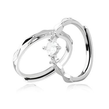 Imagem de YangQian Presentes de casal combinando para ele, presentes de aniversário de aniversário para namorada namorada marido esposa anéis ajustáveis presentes de casal, Small, Metal, Sem pedra preciosa