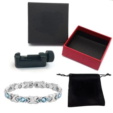 Imagem de Pulseira magnética feminina Blue Crystal prata corrente aço inoxidável nova pulseira presente joia (adicionar caixa MBS196S)
