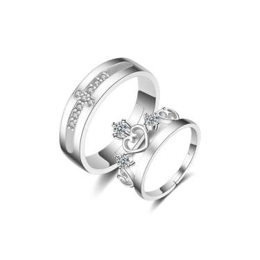 Imagem de Anéis de compromisso combinando para casais para ele e ela, conjunto de alianças de casamento de prata ajustáveis para casais, presentes de Dia dos Namorados, Cobre, Sem pedra preciosa