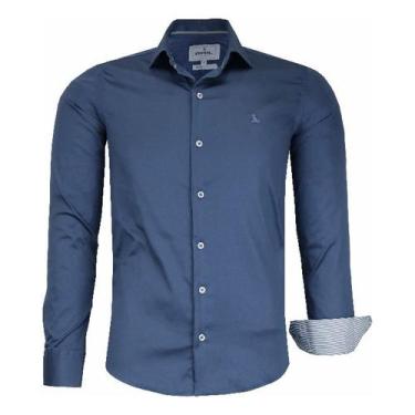 Imagem de Camisa Social Acetinado Amil Manga Longa Slim Elastano 1825, Estanho, 