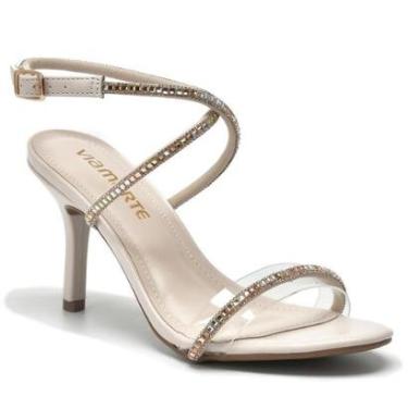 Imagem de Sandália Via Marte Salto Fino Bico Redondo Tira Brilho Vinil Strass 190-010-Feminino