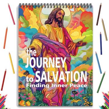 Imagem de ADEVIAN Livro de colorir Jesus, design de página encadernada em espiral, 24 páginas coloridas para relaxar, ansiedade e depressão
