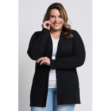 Imagem de Cardigan Feminino Plus Size Ribana Larga - Serena, Preto, G2