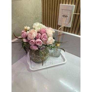 Imagem de Buquê Peônia Flor Artificial Para Decoração Realista Festa Cor:Branco 